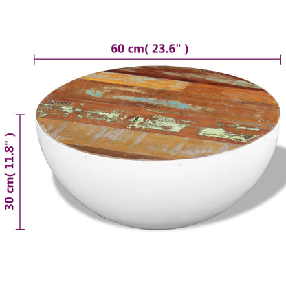 243353 vidaXL Bowl Shaped Coffee Table Solid Reclaimed Wood 60x60x30 cm - White - 30 cm