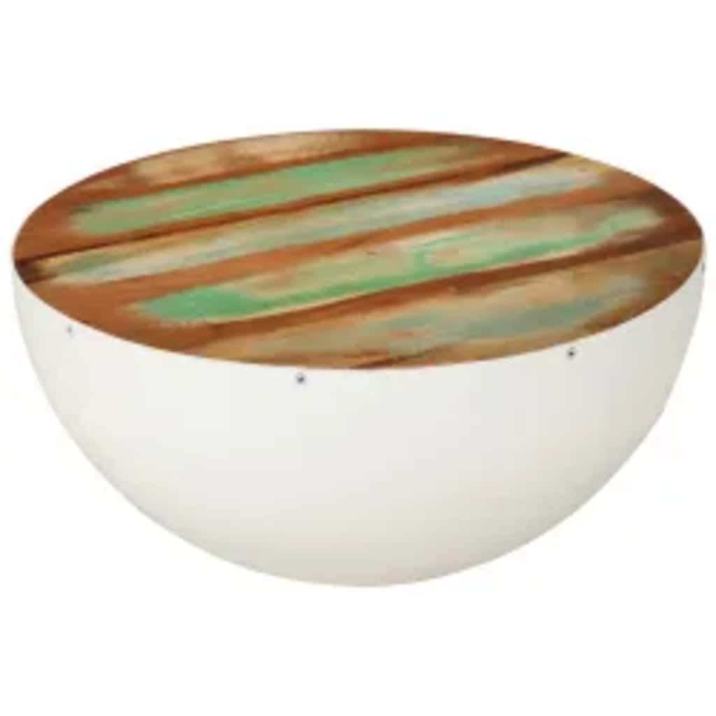 243353 vidaXL Bowl Shaped Coffee Table Solid Reclaimed Wood 60x60x30 cm - White - 30 cm