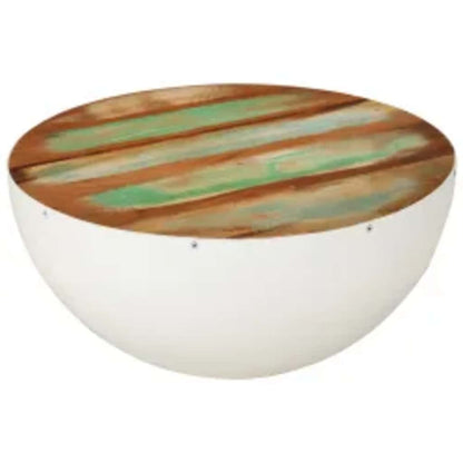 243353 vidaXL Bowl Shaped Coffee Table Solid Reclaimed Wood 60x60x30 cm - White - 30 cm