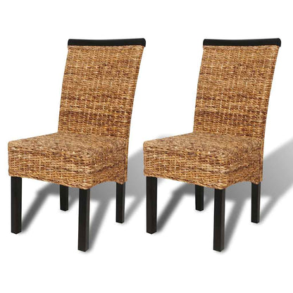 vidaXL Dining Chairs 2 pcs Abaca and Solid Mahogany Wood - Brown - 47 x 50 x 97 cm