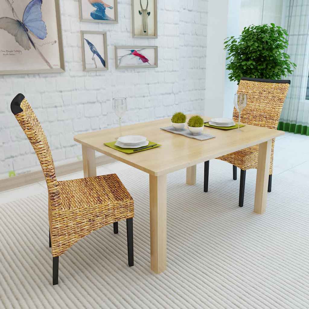 vidaXL Dining Chairs 2 pcs Abaca and Solid Mahogany Wood - Brown - 47 x 50 x 97 cm