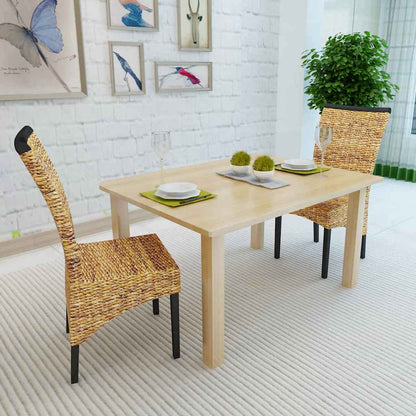 vidaXL Dining Chairs 2 pcs Abaca and Solid Mahogany Wood - Brown - 47 x 50 x 97 cm