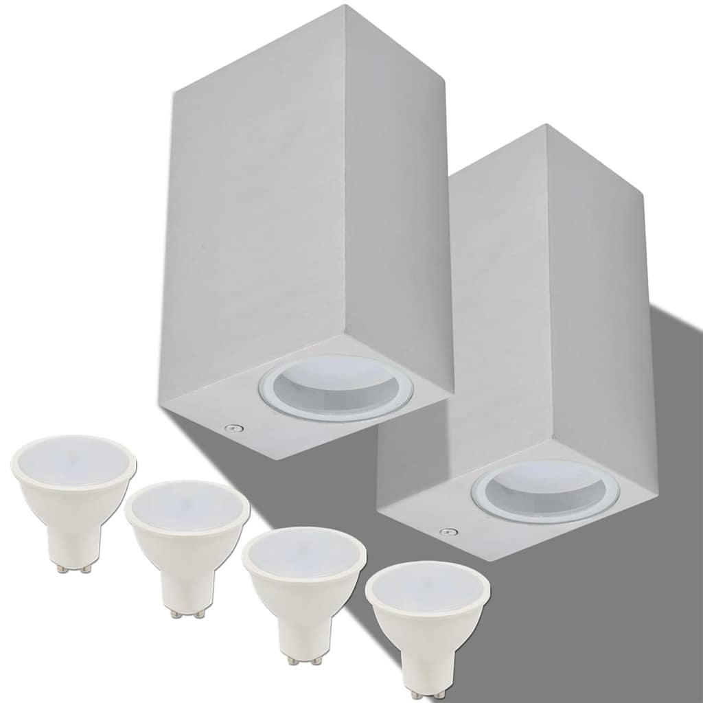 vidaXL Outdoor LED Wall Lights 2 pcs Square Up/Downwards - Silver