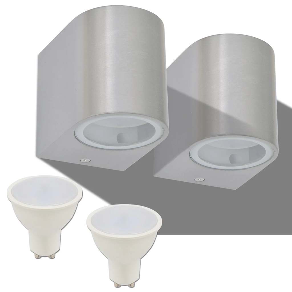 vidaXL Outdoor LED Wall Lights 2 pcs Round Downwards - Silver
