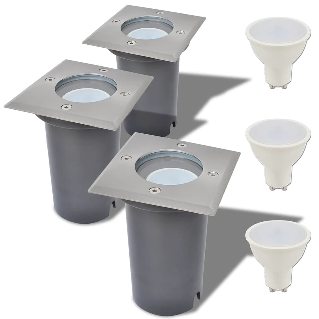 vidaXL Outdoor LED Ground Lights 3 pcs Square - Silver