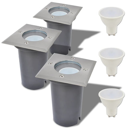 vidaXL Outdoor LED Ground Lights 3 pcs Square - Silver