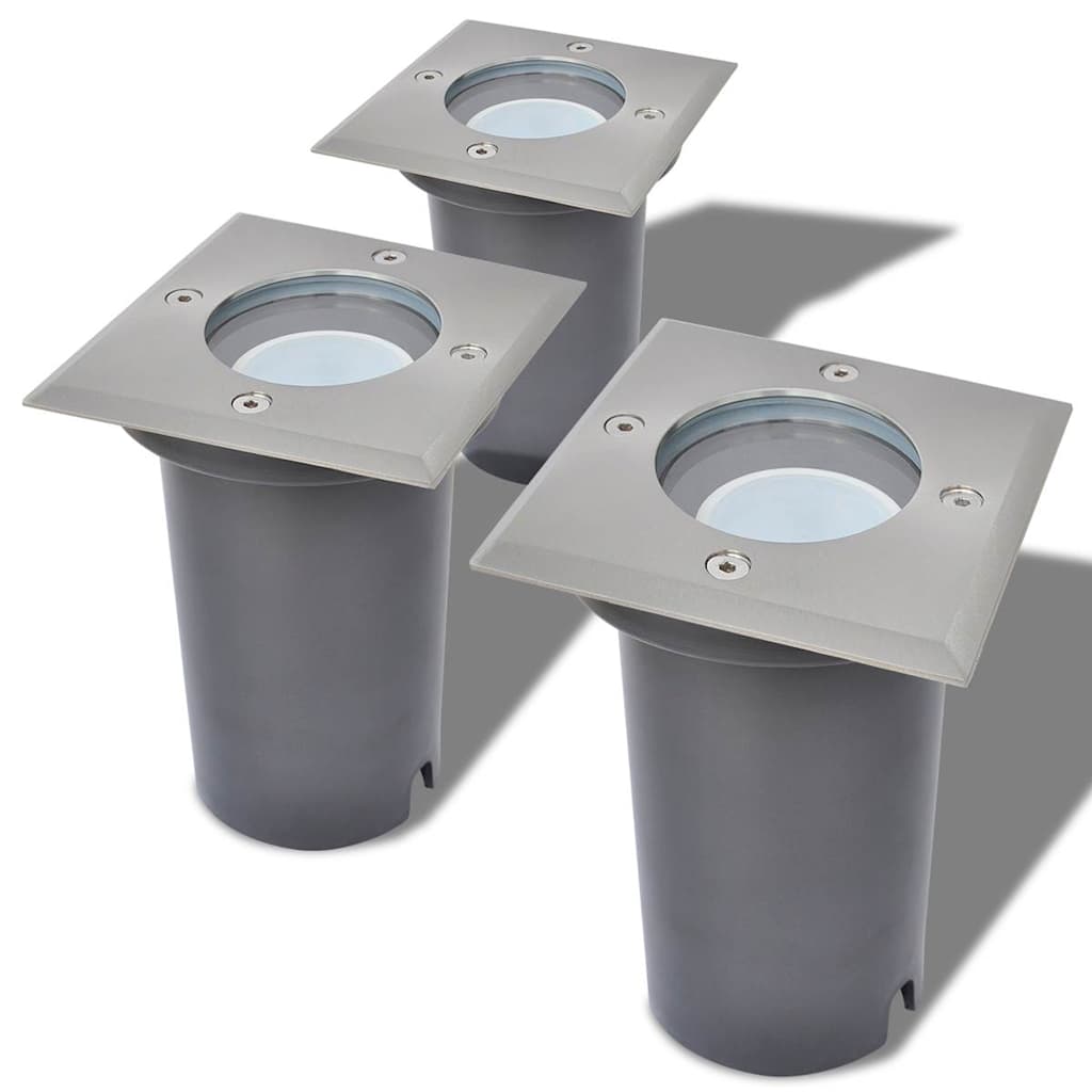 vidaXL Outdoor LED Ground Lights 3 pcs Square - Silver
