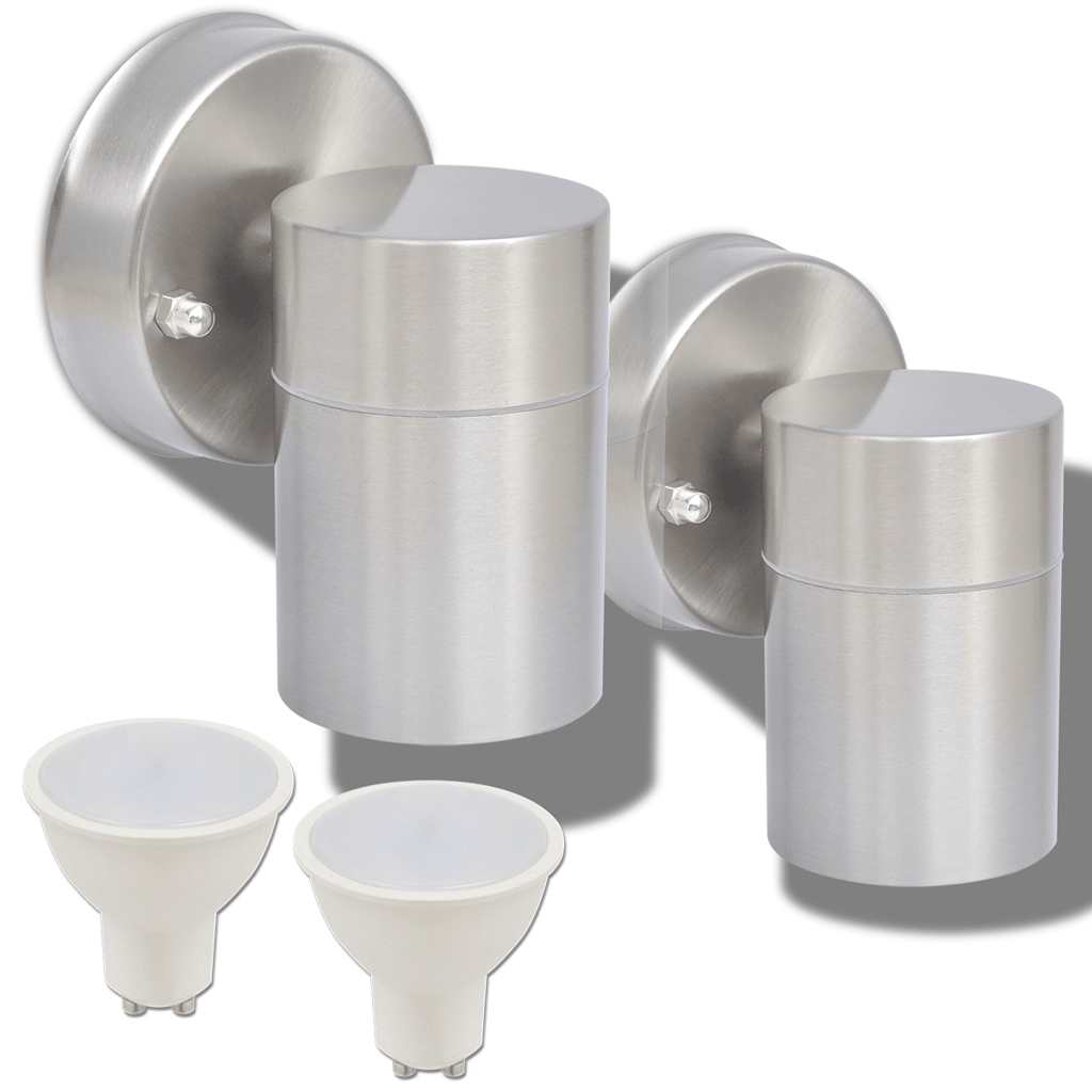 vidaXL Outdoor LED Wall Lights 2 pcs Stainless Steel Downwards - Silver