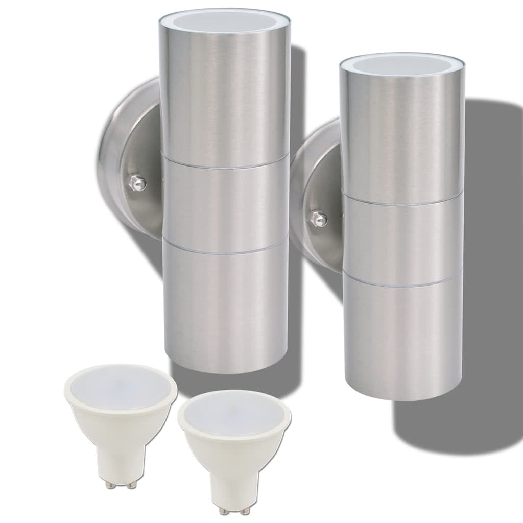vidaXL Outdoor LED Wall Lights 2 pcs Stainless Steel Up/Downwards - Silver
