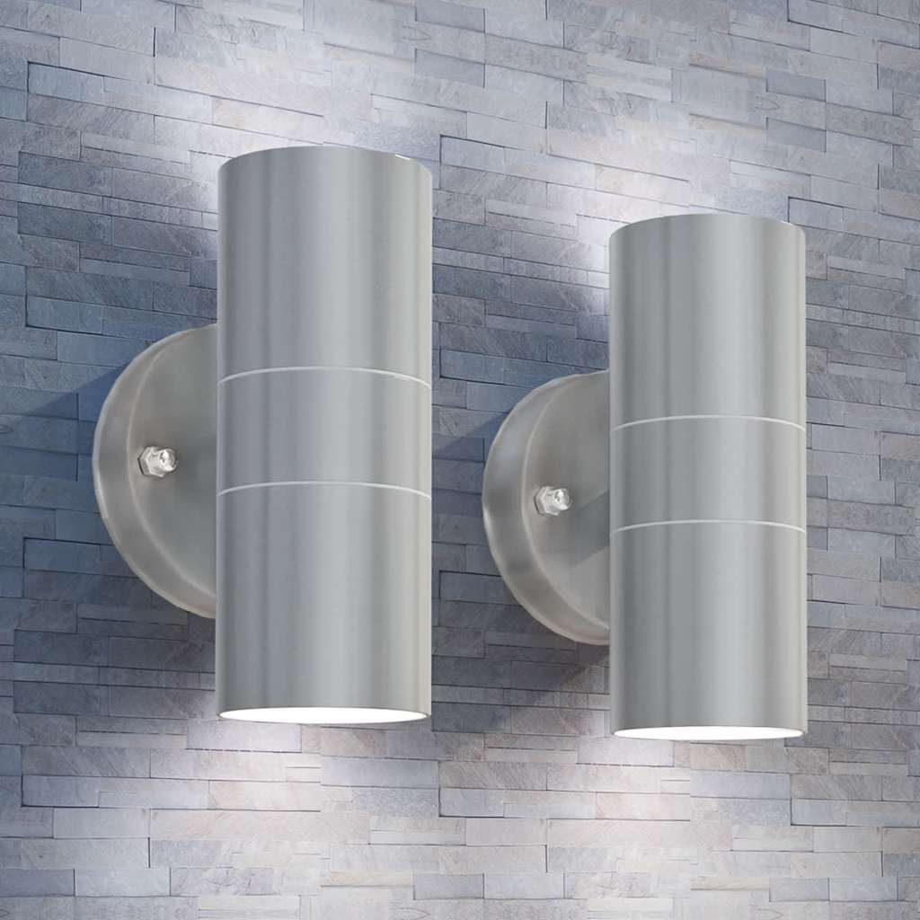 vidaXL Outdoor LED Wall Lights 2 pcs Stainless Steel Up/Downwards - Silver