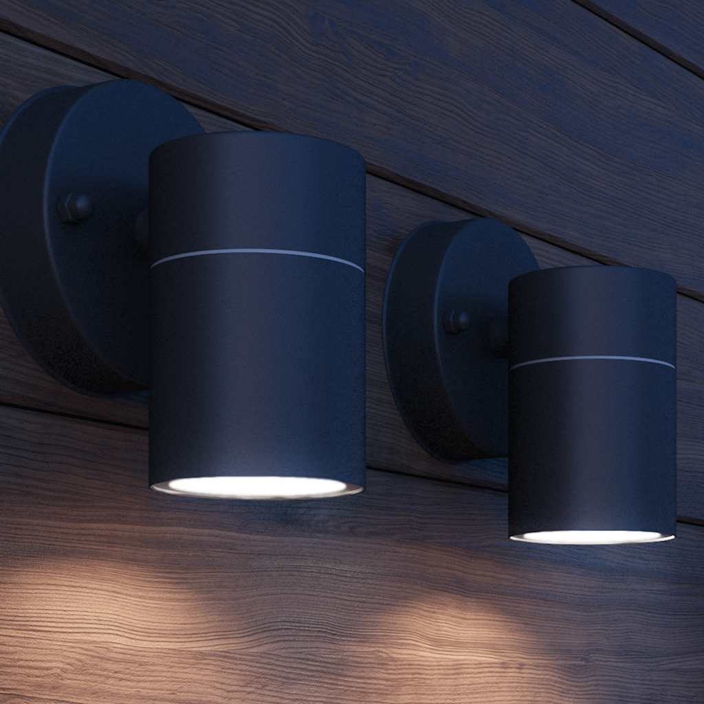 vidaXL Outdoor LED Wall Lights 2 pcs Stainless Steel Downwards - Black