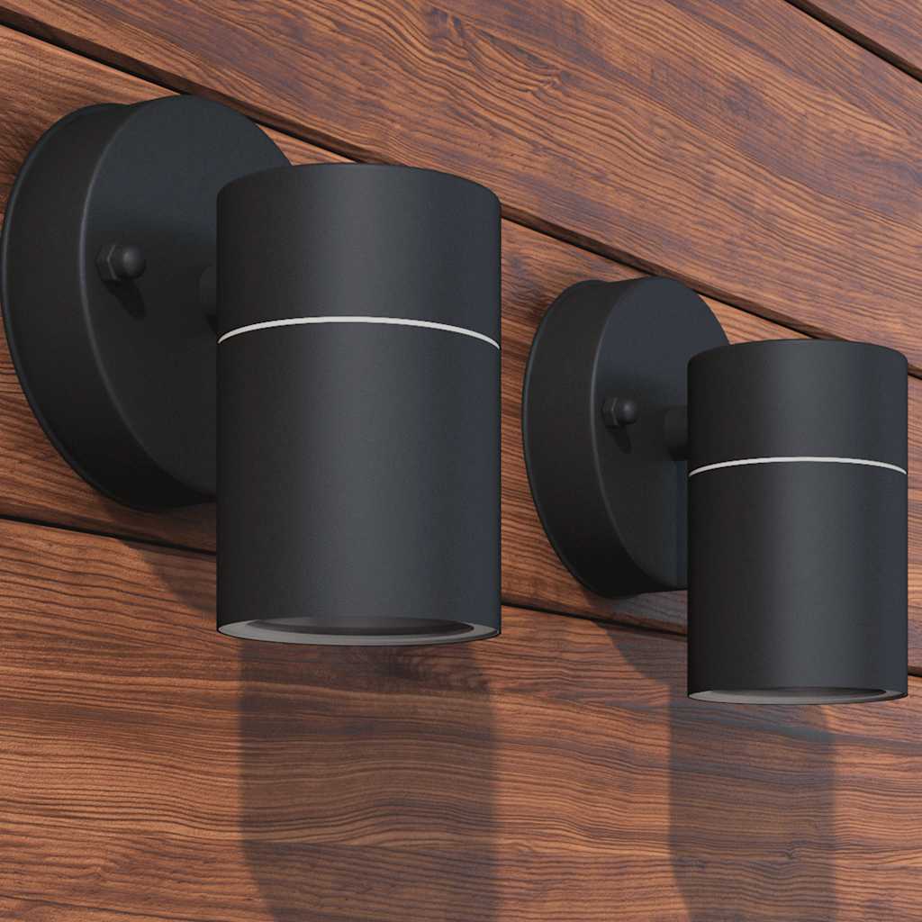 vidaXL Outdoor LED Wall Lights 2 pcs Stainless Steel Downwards - Black