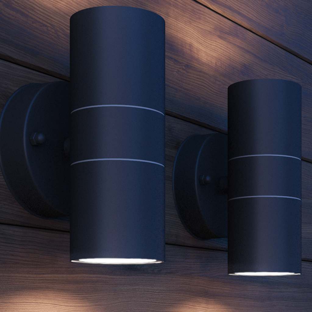 vidaXL Outdoor LED Wall Lights 2 pcs Stainless Steel Up/Downwards - Black