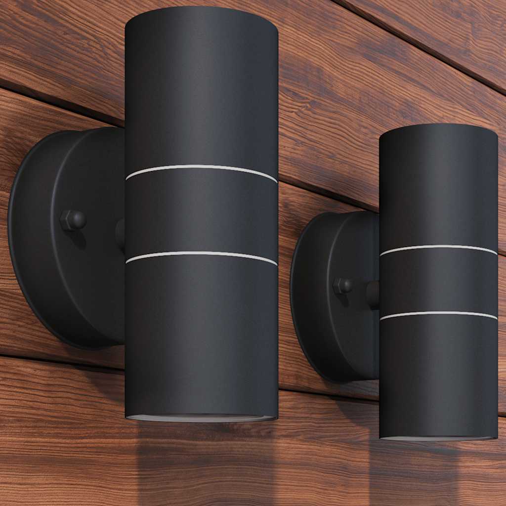 vidaXL Outdoor LED Wall Lights 2 pcs Stainless Steel Up/Downwards - Black