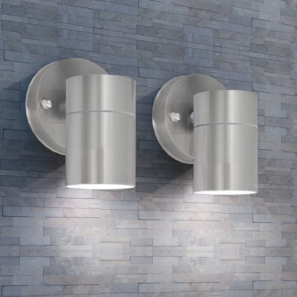 vidaXL Outdoor Wall Lights 2 pcs Stainless Steel Downwards - Silver