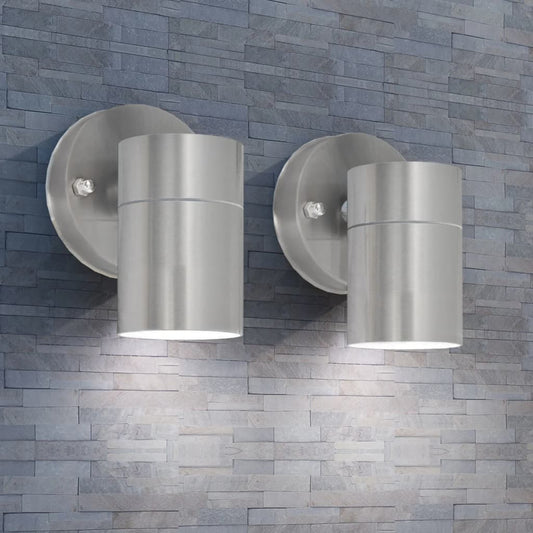vidaXL Outdoor Wall Lights 2 pcs Stainless Steel Downwards - Silver