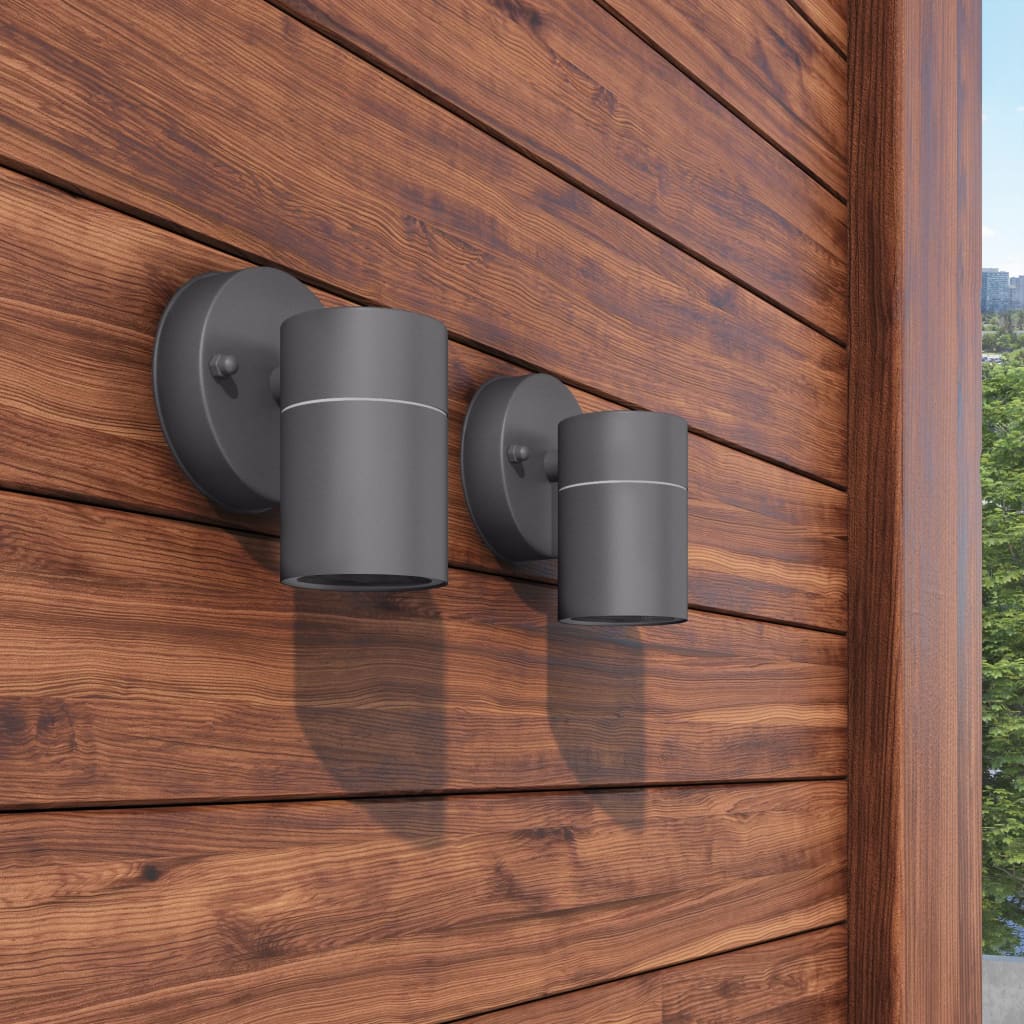vidaXL Outdoor Wall Lights 2 pcs Stainless Steel Downwards - Black