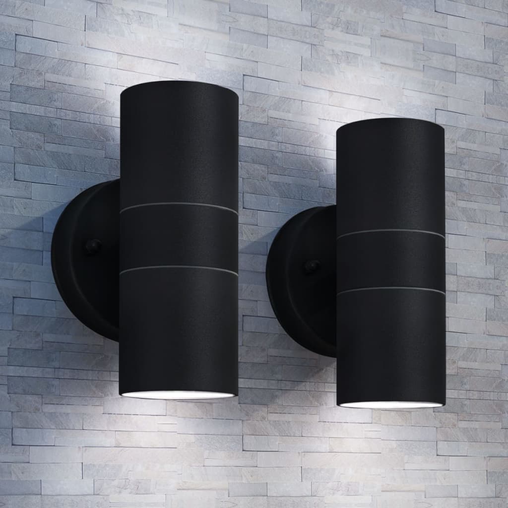 vidaXL Outdoor Wall Lights 2 pcs Stainless Steel Up/Downwards - Black