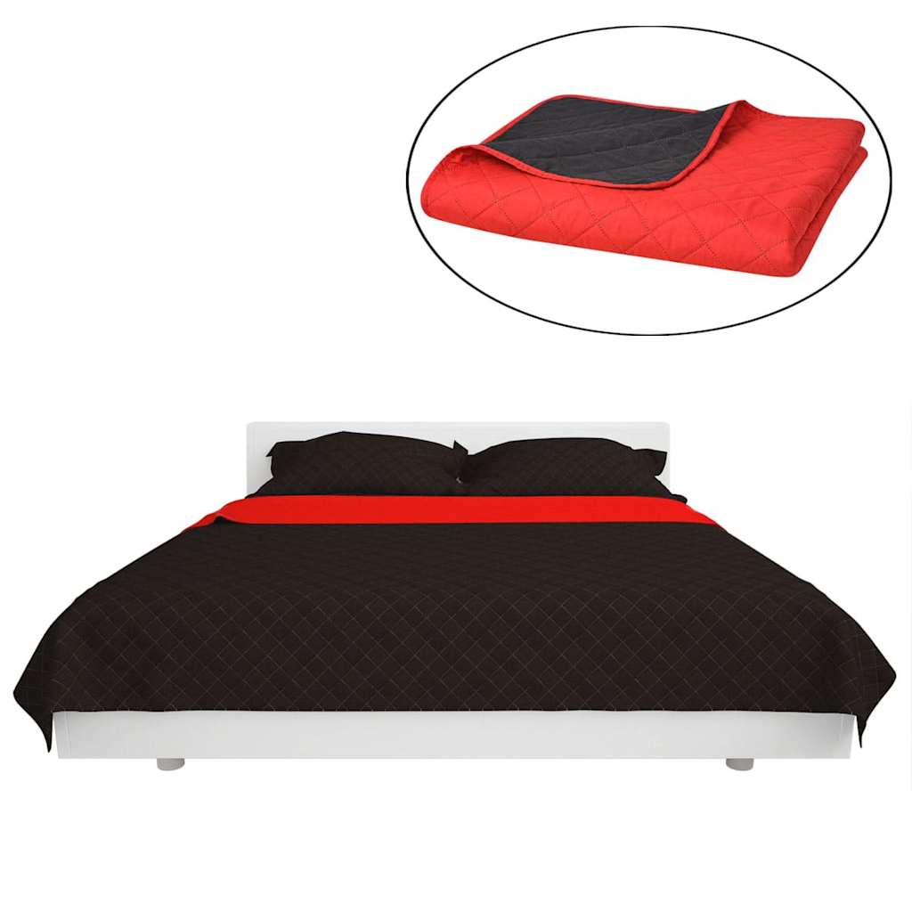 131552 vidaXL Double-sided Quilted Bedspread Red and Black 170x210 cm - Multicolour - 210 x 170 cm