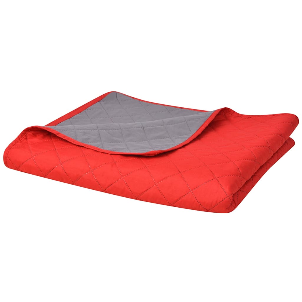 131555 vidaXL Double-sided Quilted Bedspread Red and Grey 170x210 cm - Multicolour - 210 x 170 cm