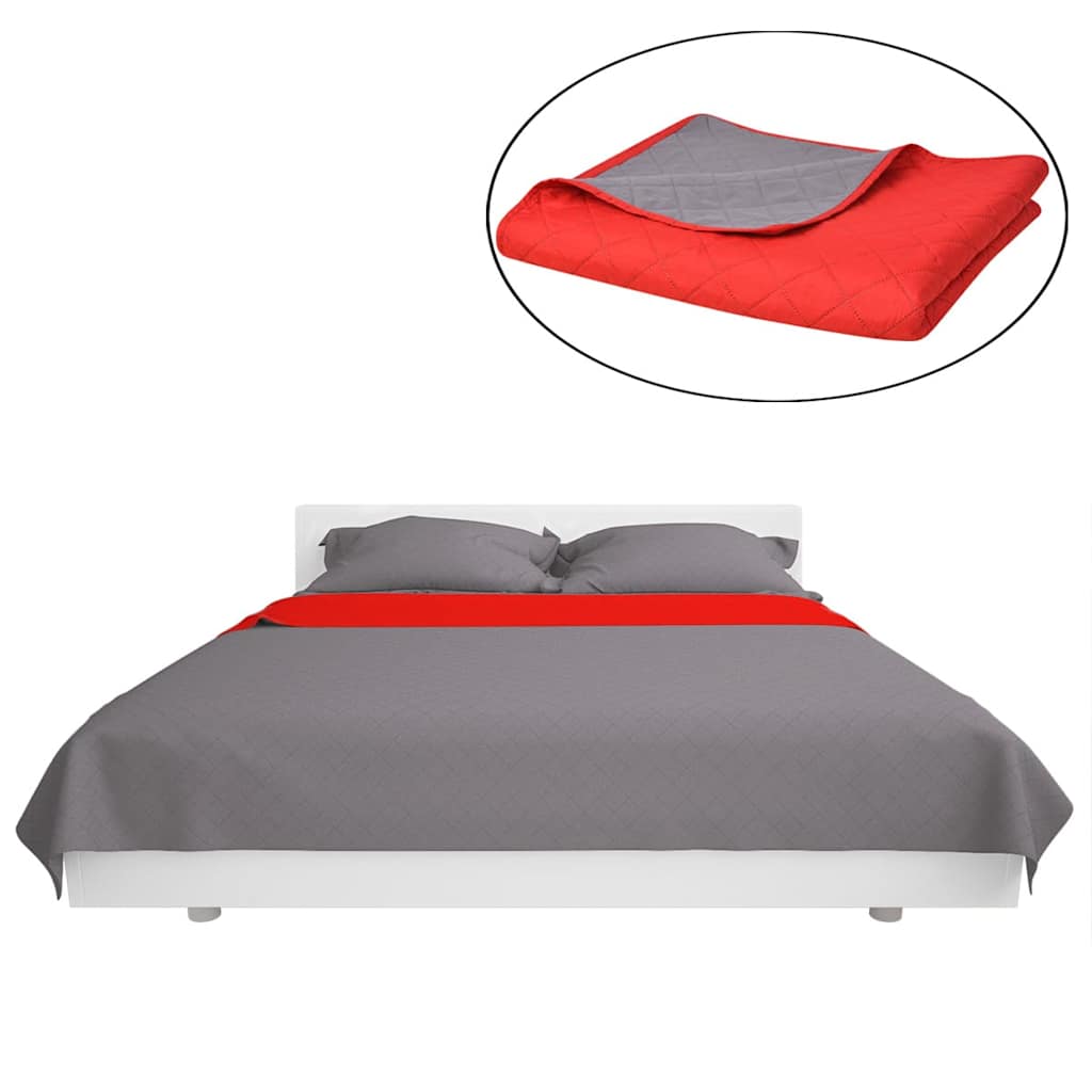 131555 vidaXL Double-sided Quilted Bedspread Red and Grey 170x210 cm - Multicolour - 210 x 170 cm