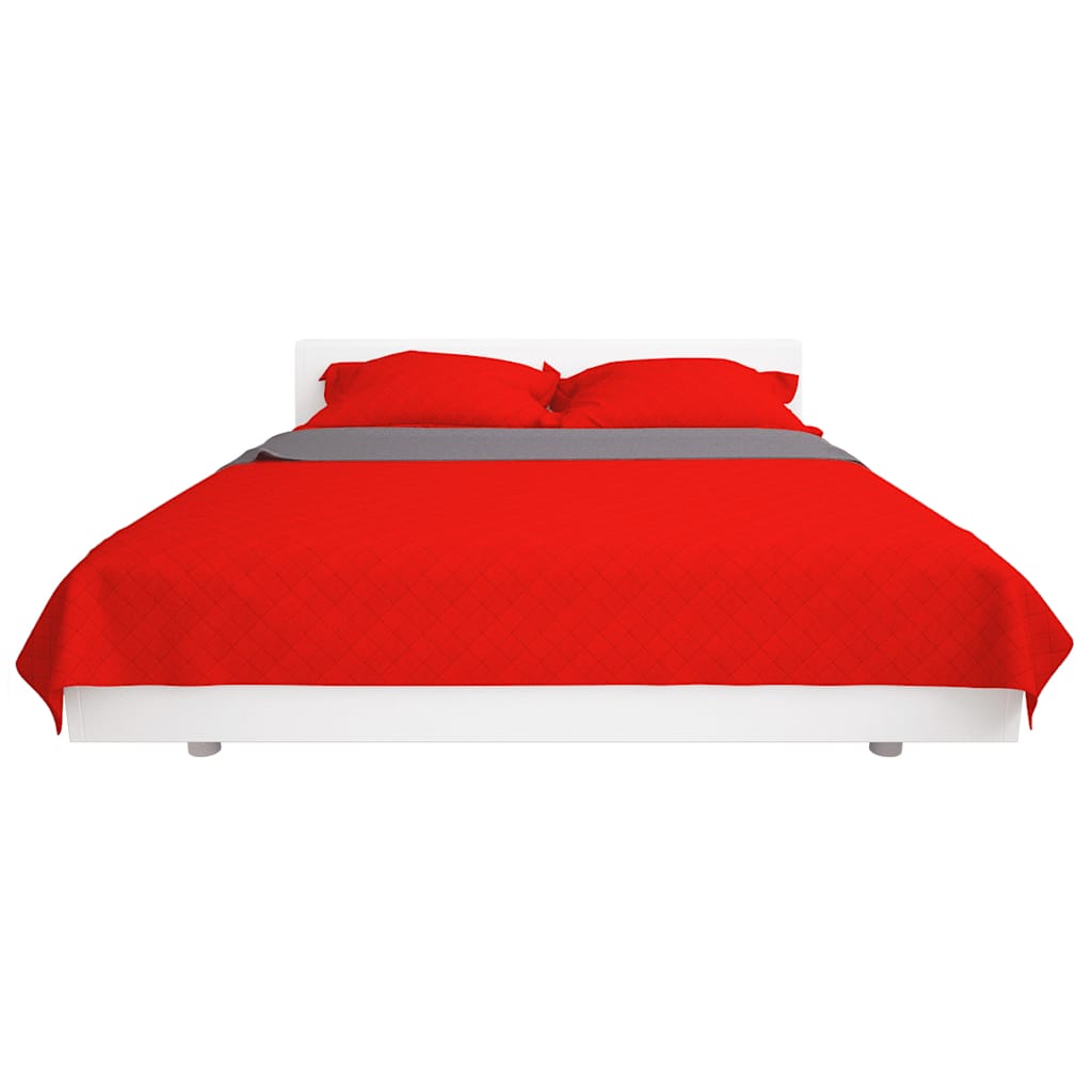 131555 vidaXL Double-sided Quilted Bedspread Red and Grey 170x210 cm - Multicolour - 210 x 170 cm