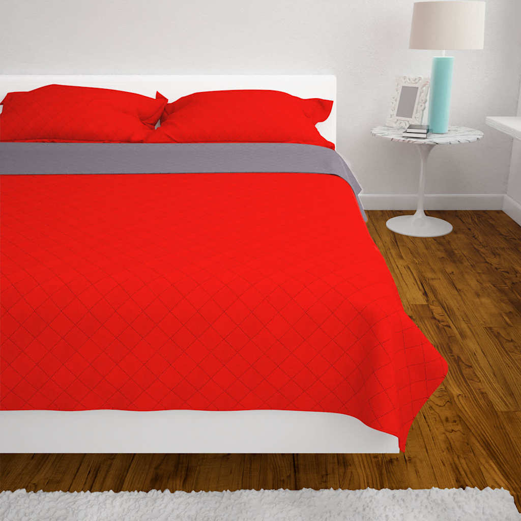 131556 vidaXL Double-sided Quilted Bedspread Red and Grey 220x240 cm - Multicolour - 240 x 220 cm