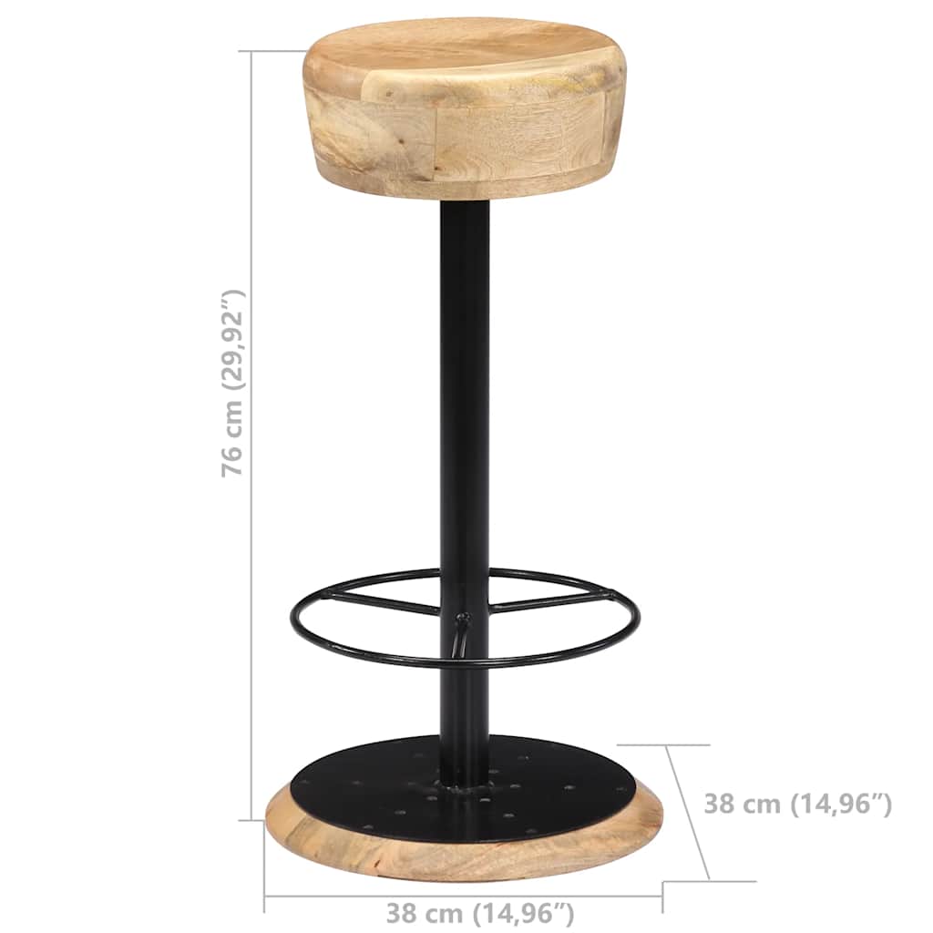 vidaXL Bar Stools 2 pcs Solid Mango Wood - Brown - 38 x 38 x 76 cm