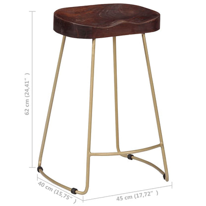 vidaXL Gavin Bar Stools 2 pcs Solid Mango Wood - Brown - 45 x 40 x 62 cm