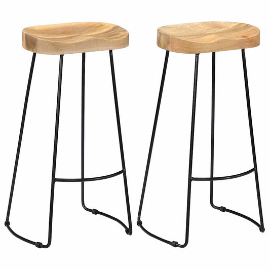 vidaXL Gavin Bar Stools 2 pcs Solid Mango Wood - Brown - 45 x 40 x 78 cm