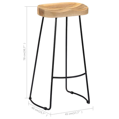vidaXL Gavin Bar Stools 2 pcs Solid Mango Wood - Brown - 45 x 40 x 78 cm