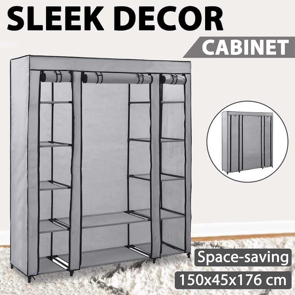282436 vidaXL Wardrobe with Compartments and Rods Grey 150x45x176 cm Fabric