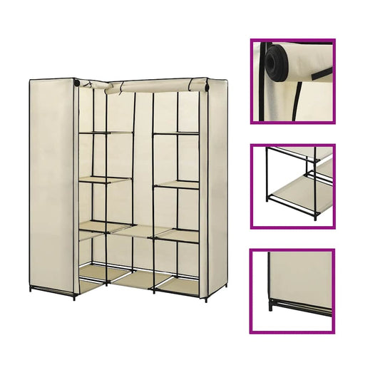 282451 vidaXL Corner Wardrobe Cream 130x87x169 cm