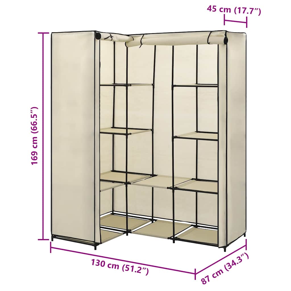 282451 vidaXL Corner Wardrobe Cream 130x87x169 cm