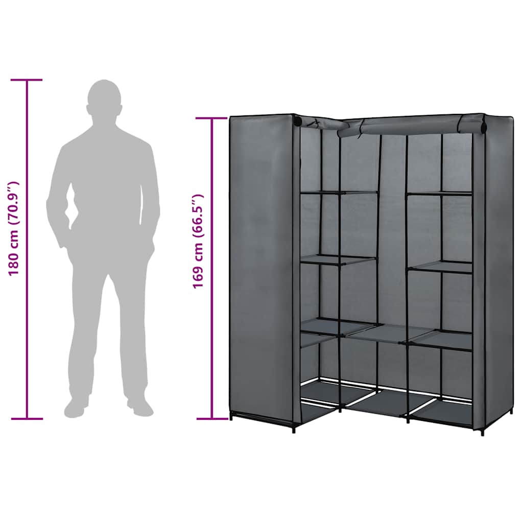 282452 vidaXL Corner Wardrobe Grey 130x87x169 cm