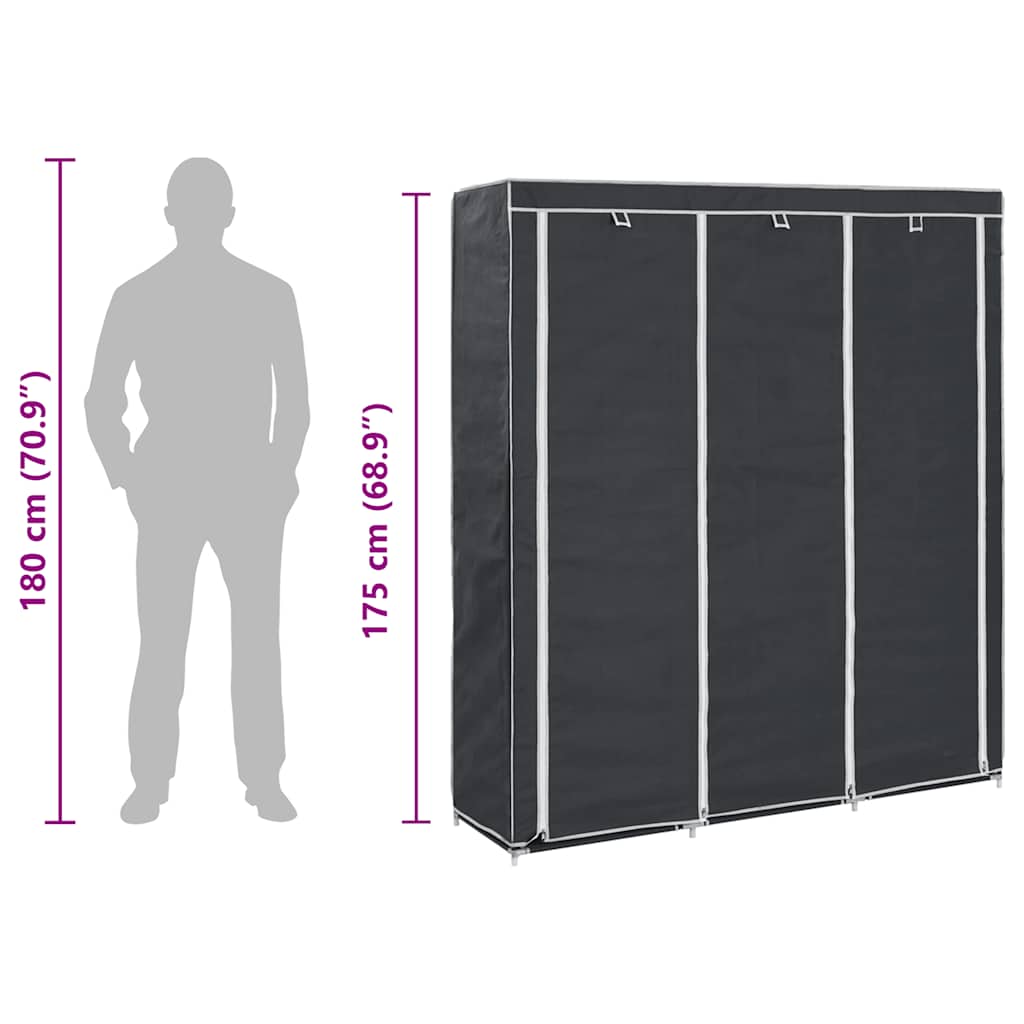 282453 vidaXL Wardrobe with Compartments and Rods Black 150x45x175 cm Fabric