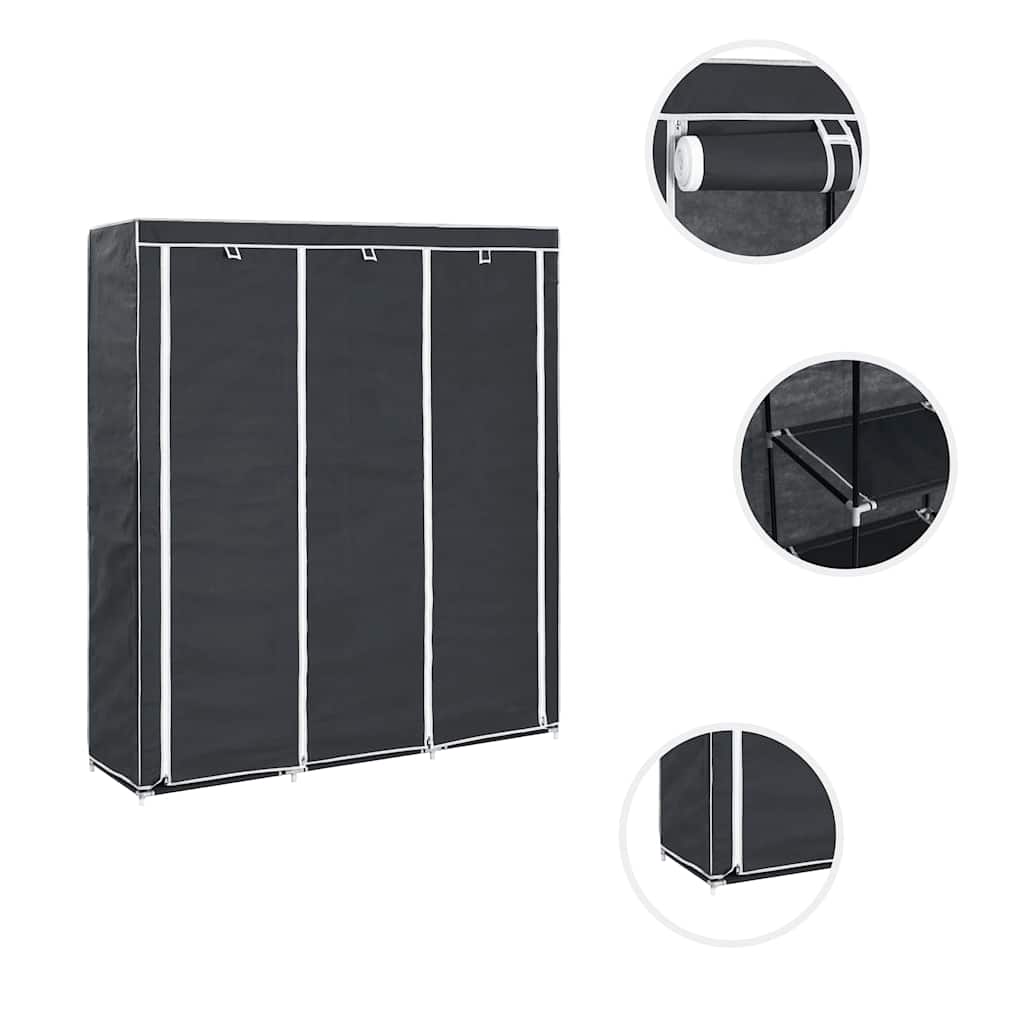 282453 vidaXL Wardrobe with Compartments and Rods Black 150x45x175 cm Fabric