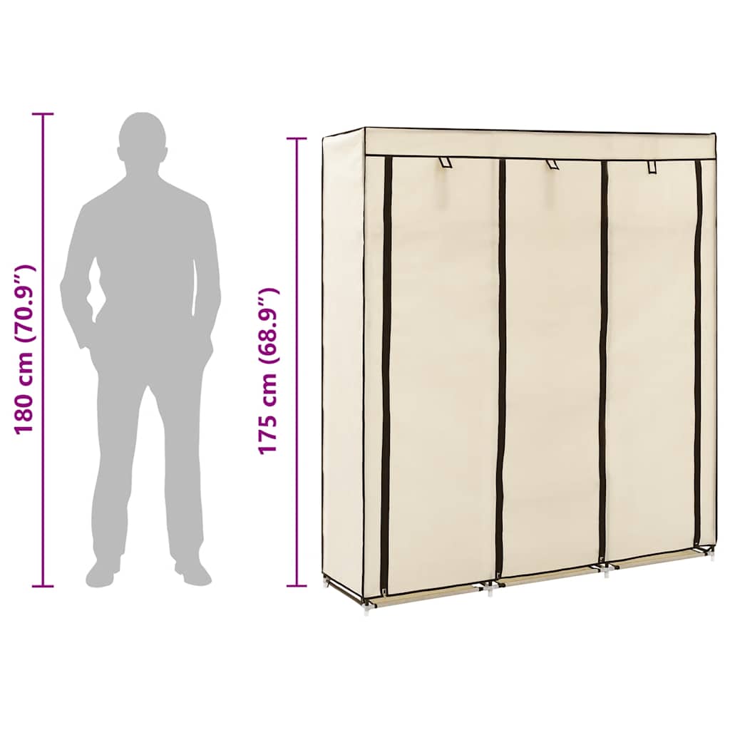 282455 vidaXL Wardrobe with Compartments and Rods Cream 150x45x175 cm Fabric