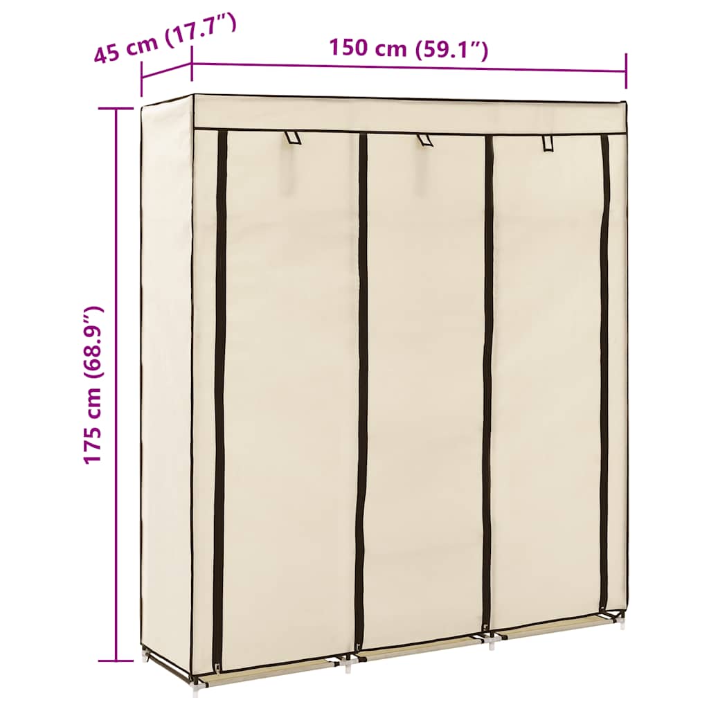 282455 vidaXL Wardrobe with Compartments and Rods Cream 150x45x175 cm Fabric