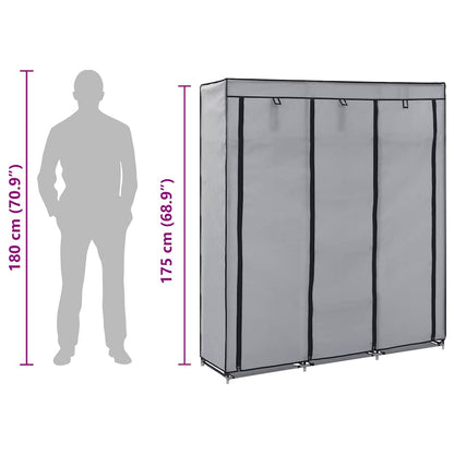 282456 vidaXL Wardrobe with Compartments and Rods Grey 150x45x175 cm Fabric