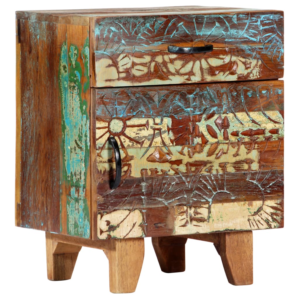 vidaXL Hand Carved Bedside Cabinet 40x30x50 cm Solid Reclaimed Wood - Multicolour