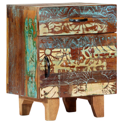 vidaXL Hand Carved Bedside Cabinet 40x30x50 cm Solid Reclaimed Wood - Multicolour