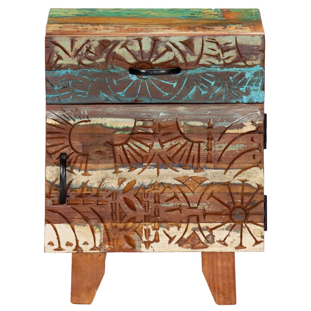 vidaXL Hand Carved Bedside Cabinet 40x30x50 cm Solid Reclaimed Wood - Multicolour