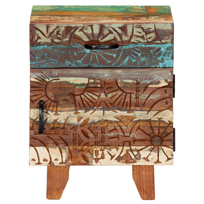 vidaXL Hand Carved Bedside Cabinet 40x30x50 cm Solid Reclaimed Wood - Multicolour