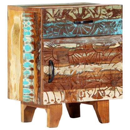 vidaXL Hand Carved Bedside Cabinet 40x30x50 cm Solid Reclaimed Wood - Multicolour