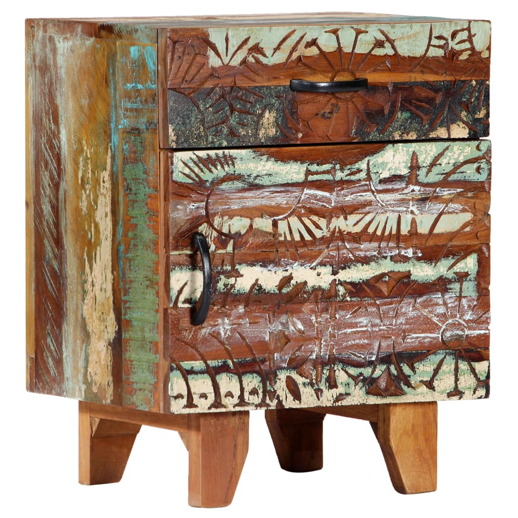 vidaXL Hand Carved Bedside Cabinet 40x30x50 cm Solid Reclaimed Wood - Multicolour