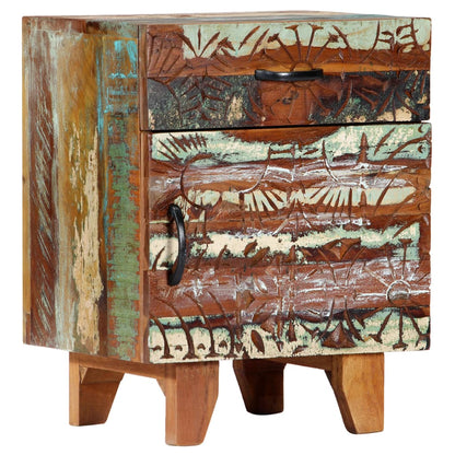 vidaXL Hand Carved Bedside Cabinet 40x30x50 cm Solid Reclaimed Wood - Multicolour