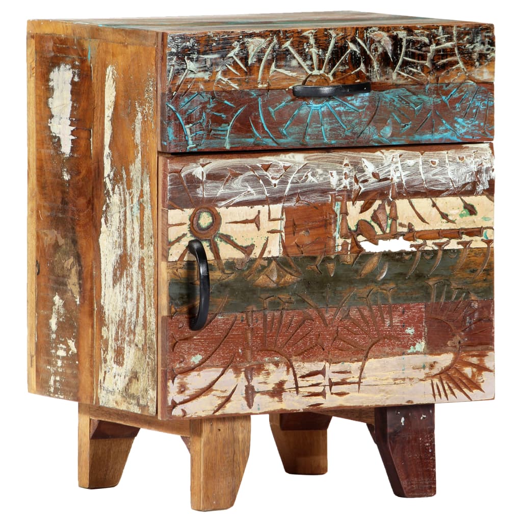 vidaXL Hand Carved Bedside Cabinet 40x30x50 cm Solid Reclaimed Wood - Multicolour