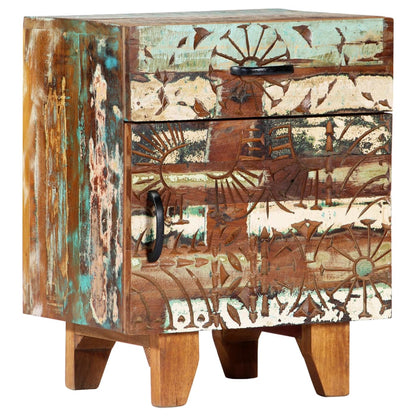 vidaXL Hand Carved Bedside Cabinet 40x30x50 cm Solid Reclaimed Wood - Multicolour