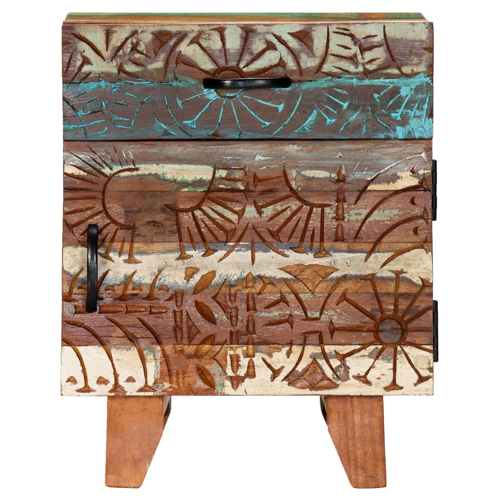 vidaXL Hand Carved Bedside Cabinet 40x30x50 cm Solid Reclaimed Wood - Multicolour
